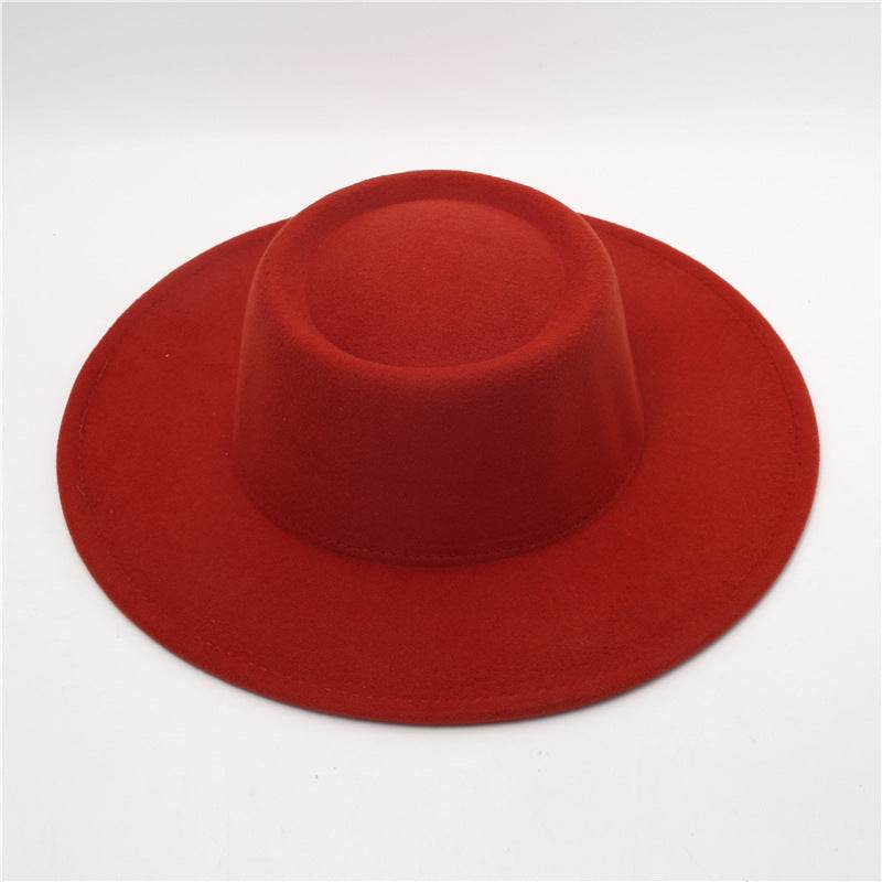 Retro Fedora 8cm Wide Brim Solid Color Concave-convex Dome Woolen Hat - Mubimart