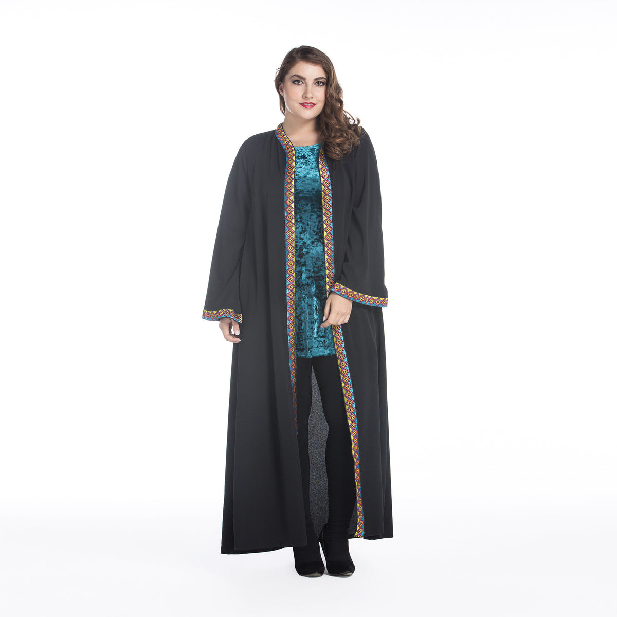 Loose Plus Size Paris Beads Retro Patchwork Long Sleeve Robe - Mubimart - Plus Size Robe 