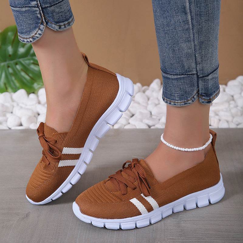 Casual Lace-up Mesh Shoes Preppy Flats Walking Running Sports Shoes Sneakers For Women - Mubimart