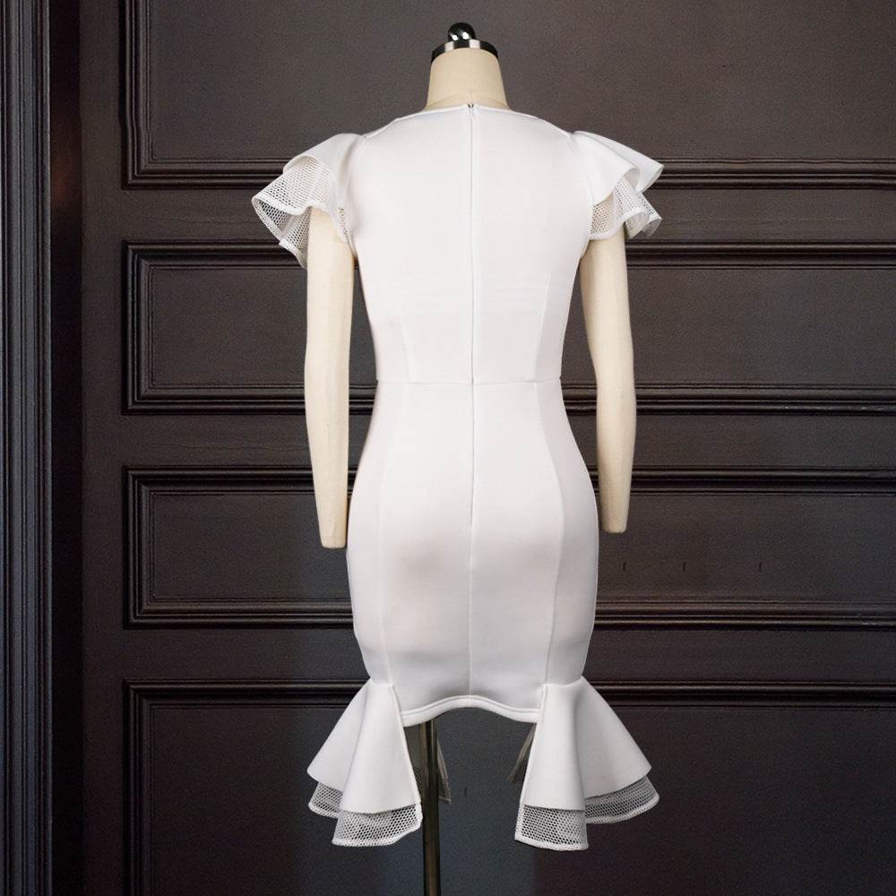 Plus Size Slim White Party Evening Gown - Mubimart