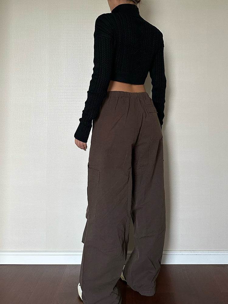 Straight Tube Loose Pocket Cargo Pants For Women - Mubimart