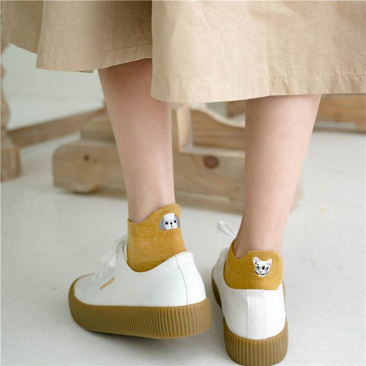 Cute animal cotton low-cut boat socks Ladies embroidery student socks - Mubimart