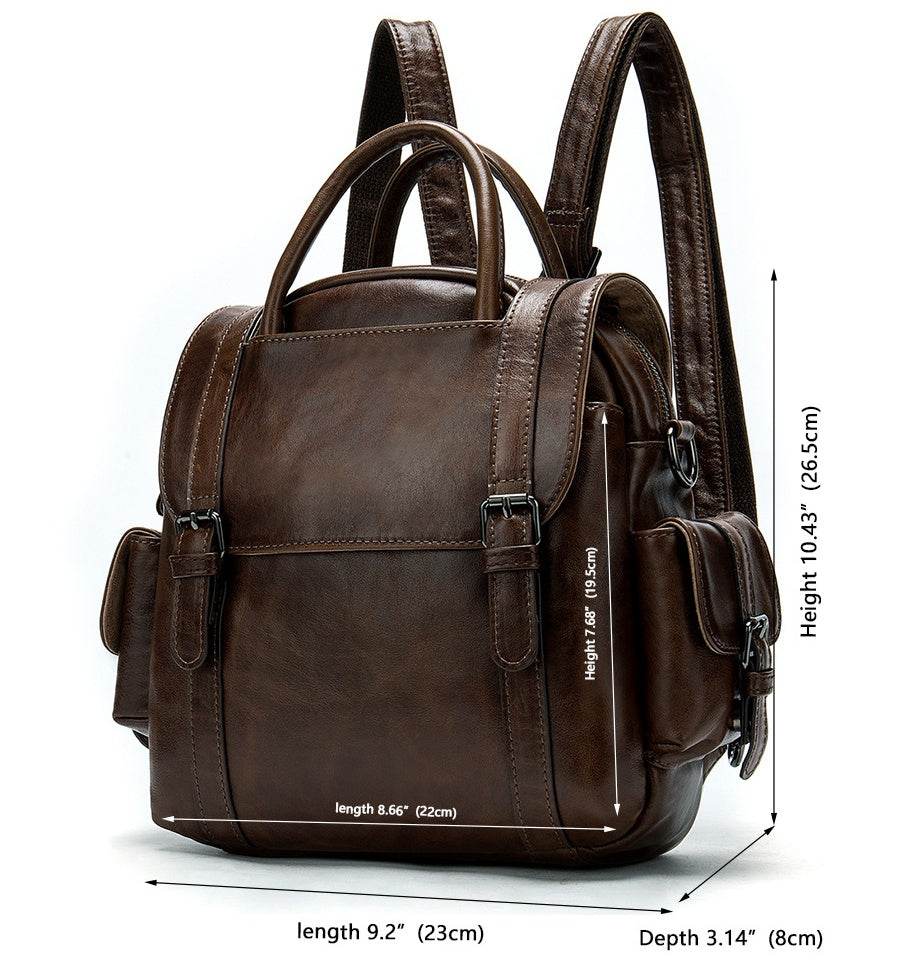 Multifunctional Retro Leather Backpack Women - Mubimart