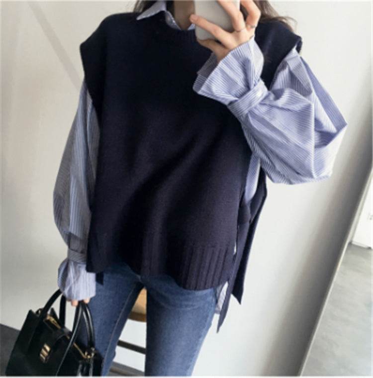 Loose lace sweater vest sweater vest - Mubimart