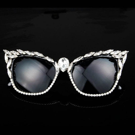 Cat eye sunglasses with rhinestones - Mubimart
