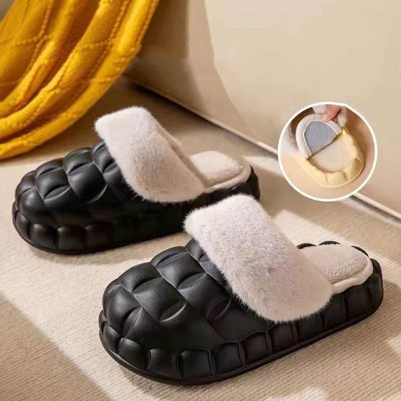 Fuzzy Slippers Women Winter Bedroom Indoor Shoes With Detachable Heel - Mubimart