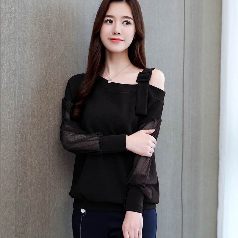 Autumn long sleeve shirt women fashion woman blouses sexy off shoulder top solid women blouse shirt clothing female - Mubimart