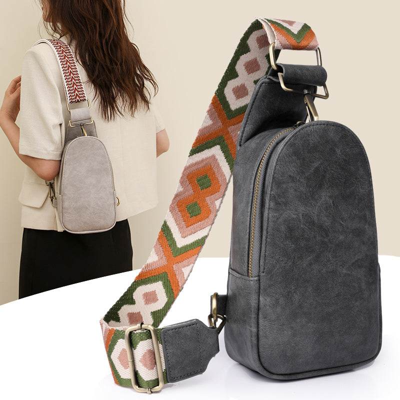 Women Chest Bag Sling Bag, Guitar Strap Small Crossbody PU Leather Satchel Daypack - Mubimart
