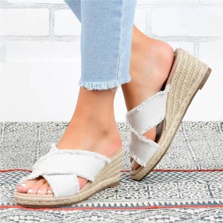 Women's Wedge Heel Espadrille Cross Strap Sandals - Mubimart