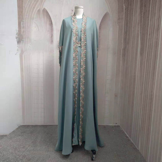 Muslim Two-piece Set Plus Size Heavy Industry With Belt Female Robe - Mubimart