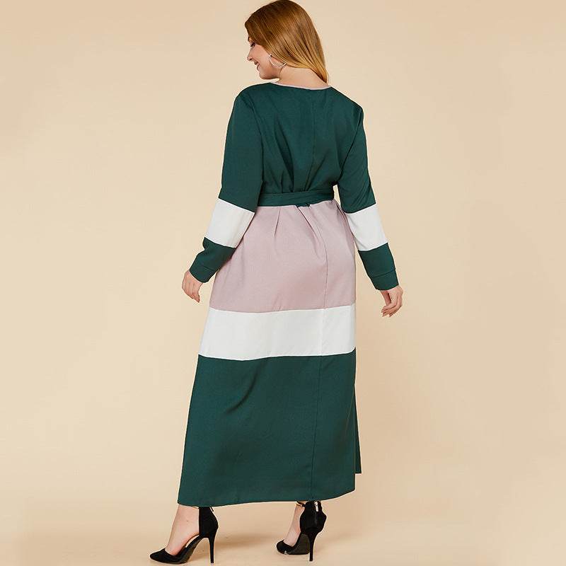 Plus Size Women's Color Matching Dresses - Mubimart