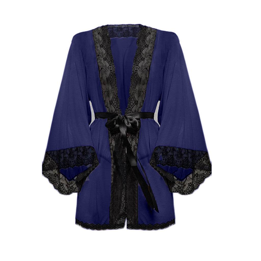 Sexy plus size women's lace bathrobe lace nightgown - Mubimart