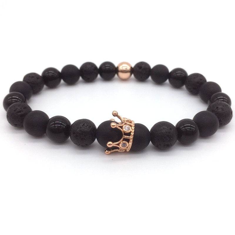 Hot Trendy Lava Stone Pave CZ Imperial Crown And Helmet Charm Bracelet For Men Or Women Bracelet Jewelry Pulseira hombres - Mubimart
