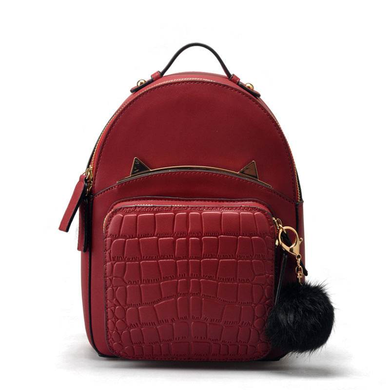 Backpack bag lady orecchiette leather handbag fashion women backpack backpack Korean campus wind tide - Mubimart