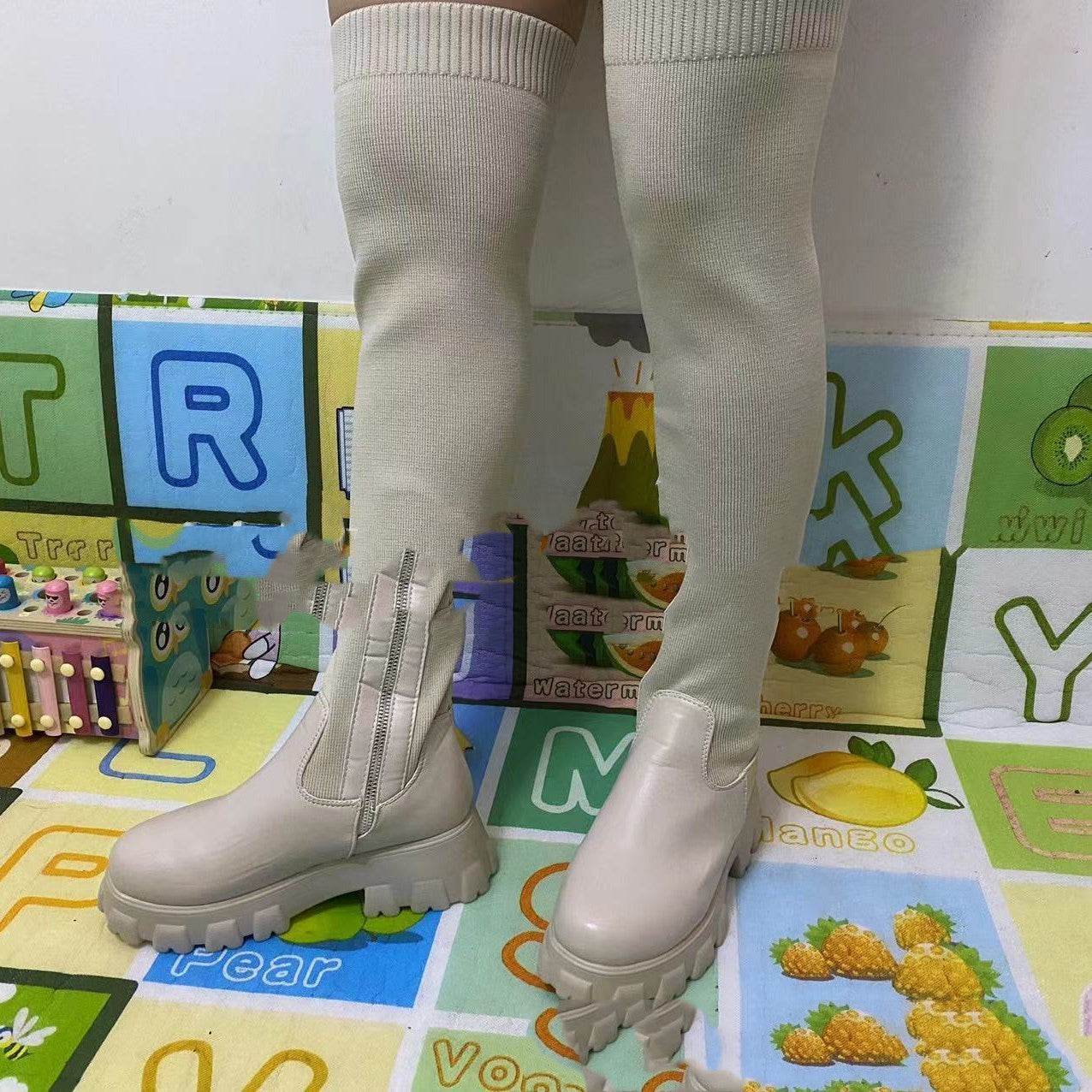 Socks Boots Female Knitted Platform Over-the-knee Boots - Mubimart