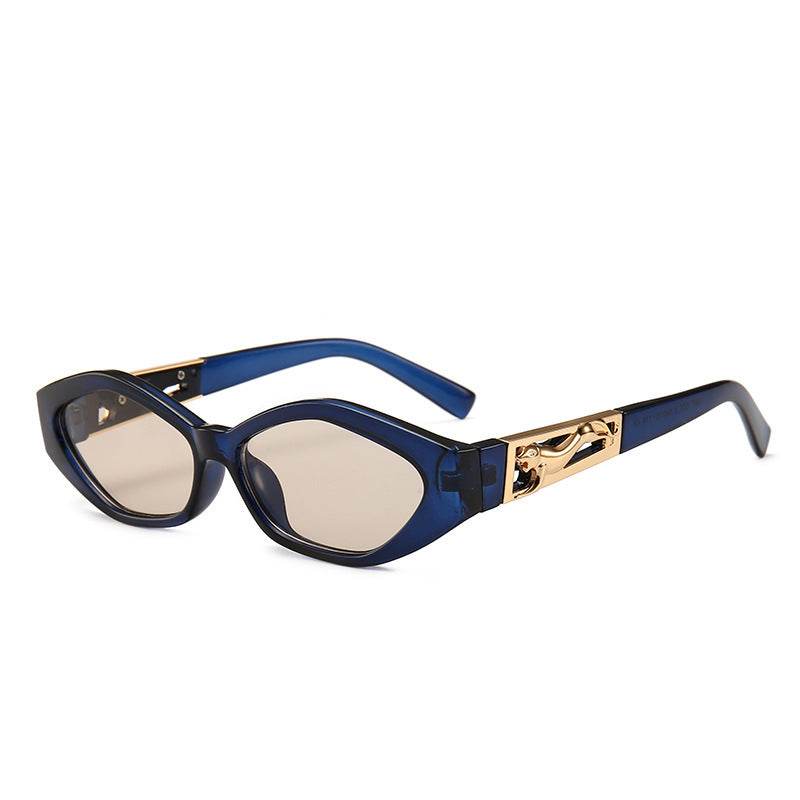 Angular Cat-eye Sunglasses, Modern Retro Temples In The Shape Of A Jumping Cheetah - Mubimart