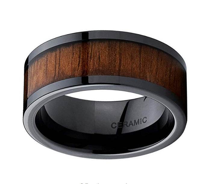 Black Ceramic Flat Top Wedding ring - Mubimart