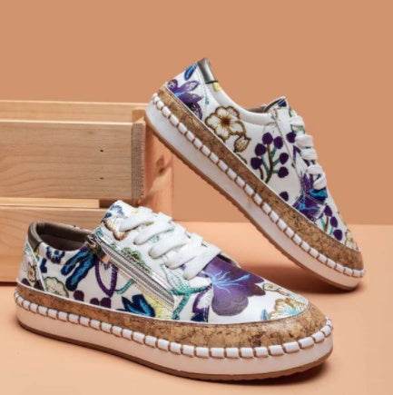 Ethnic Style Printed Flats Shoes Casual Side Zip Slip-on Shoes Loafers Women - Mubimart