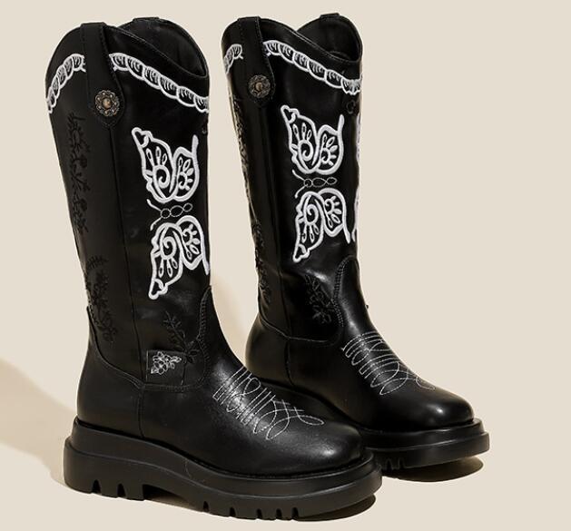 All-match Butterfly Embroidery Cowboy Boot