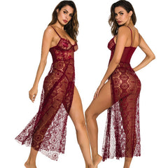 Underwear Long See-through High Slit Pajamas Nightgown Nightgown - Mubimart -  