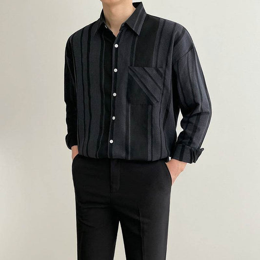 Black Shirt Men's Long-sleeved Jacket Casual Shirt - Mubimart