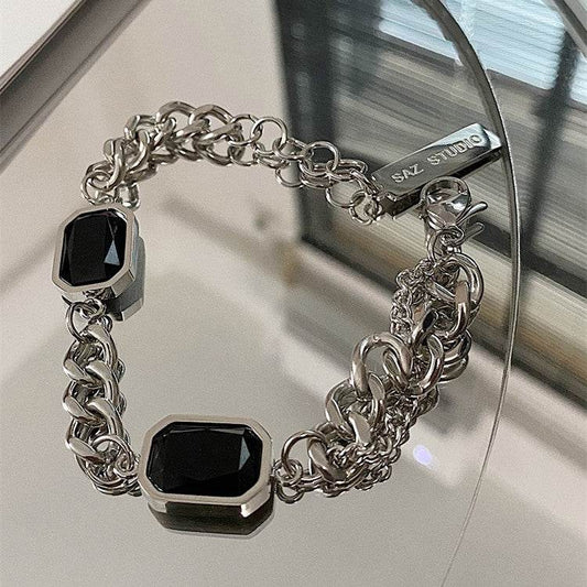 Bracelet Trendy And Cool Black Gemstone Splicing - Mubimart