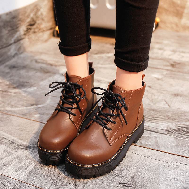 Booties British style lace-up Harajuku Martin boots - Mubimart