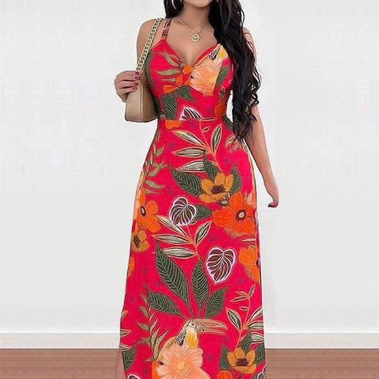 Women's Simple Camisole Printed Dress - Mubimart