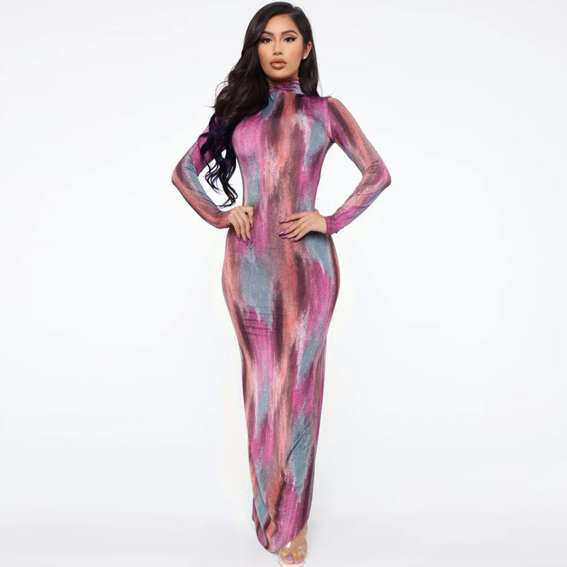 Long sleeve split midi dress - Mubimart -  