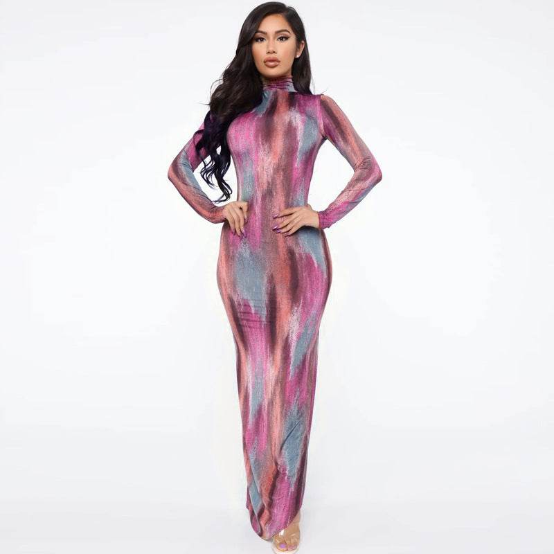 Long sleeve split midi dress - Mubimart