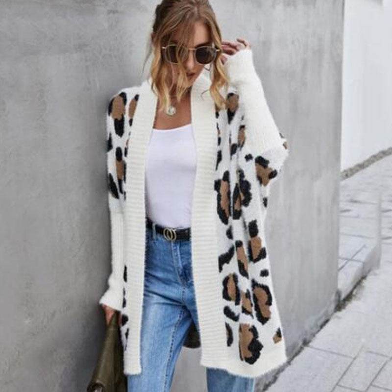 Women's Plus Size Cardigan Jacket Leopard Sweater - Mubimart