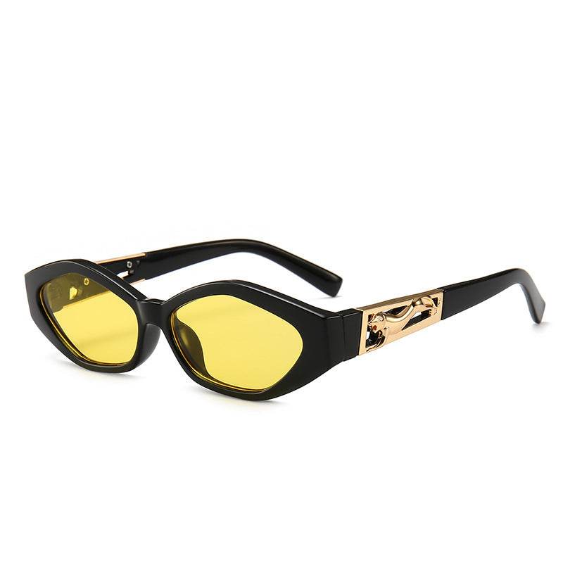 Angular Cat-eye Sunglasses, Modern Retro Temples In The Shape Of A Jumping Cheetah - Mubimart