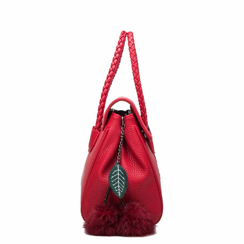 Leather handbags lychee pattern handbag - Mubimart