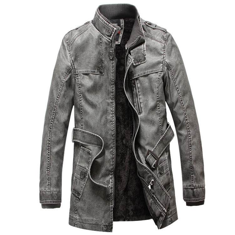 Men's leather trench coat - Mubimart