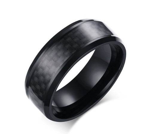 Black Carbon Fiber Inlay Men's Wedding Brand Ring Stainless Steel Jewelry Dropshopping 8mm - Mubimart