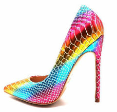 Gradient snake print point-toe pumps