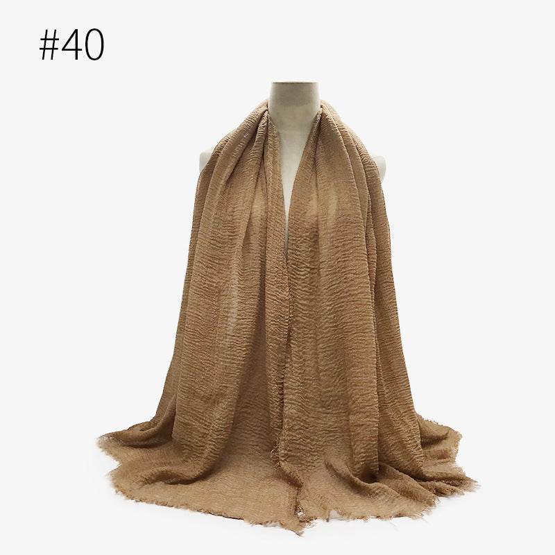 Bubble plain Scarf / cotton scarf fringes women soft solid hijab popular muffler shawls big Pashmina wrap hijab - Mubimart