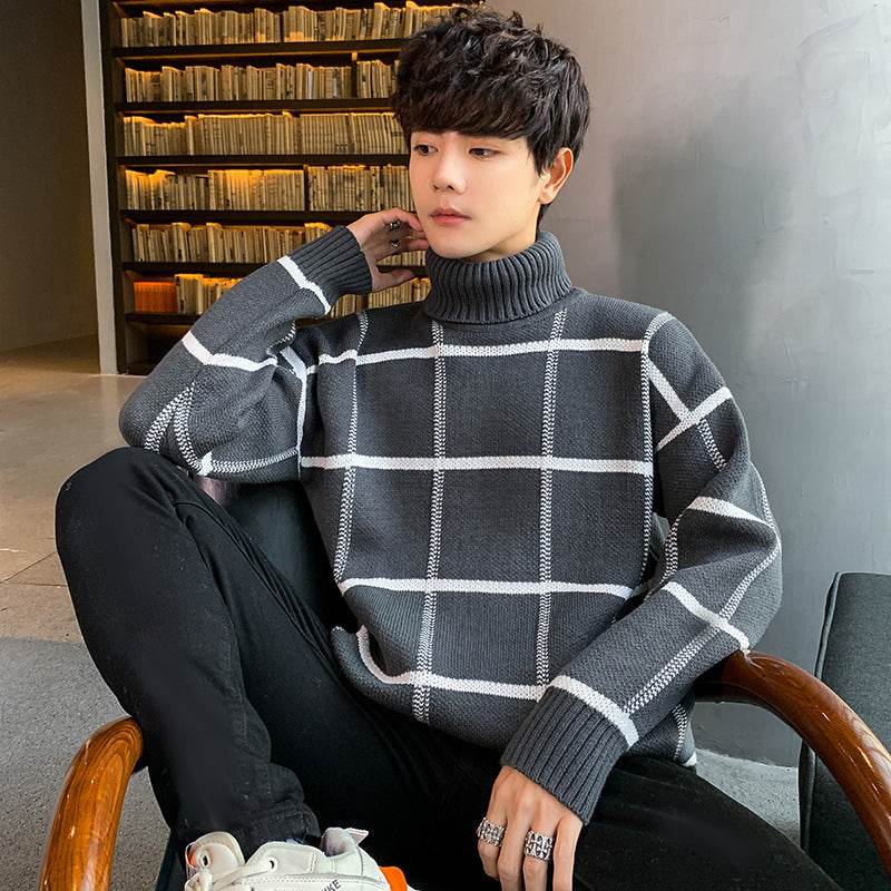 Turtleneck sweater men's knit sweater personality sweater - Mubimart