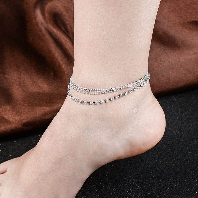 HHYDE 1PC Multilayer Crystal Anklet Foot Chain Summer Bracelet Charm Anklets Beach Foot Wedding Jewelry Gift Enkelbandje - Mubimart