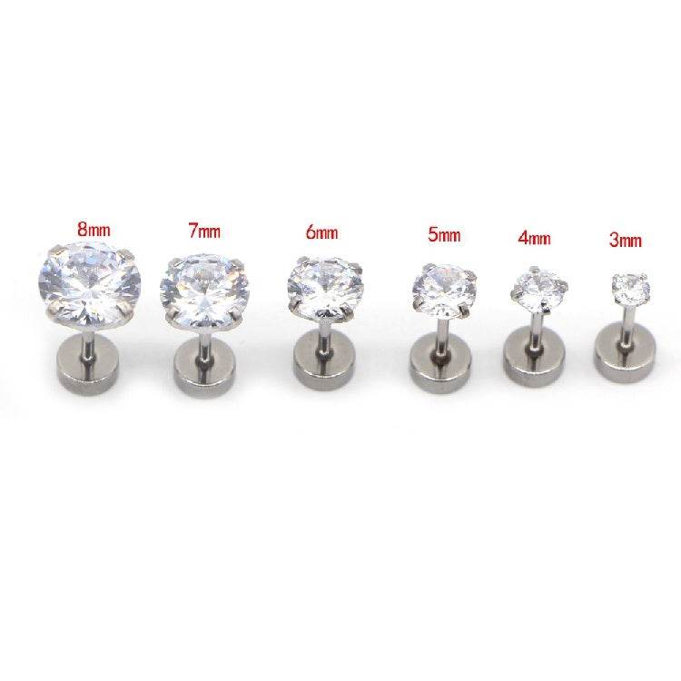 Titanium Steel Unisex Women Men Round Crystal Zircon Ear Studs Earrings - Mubimart