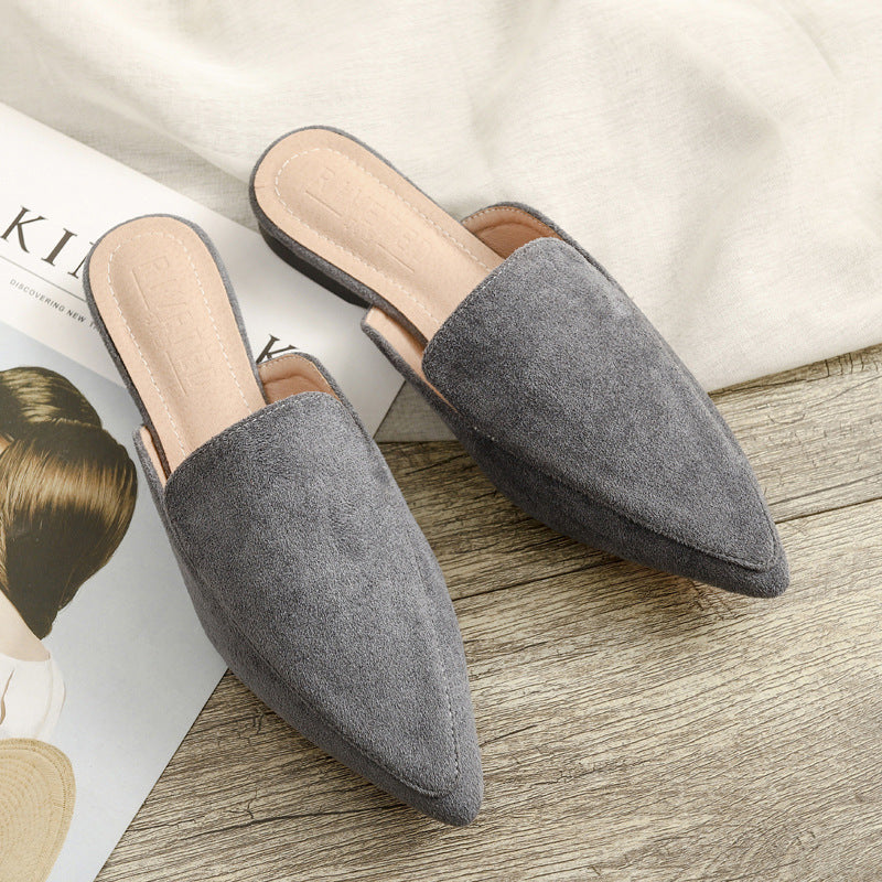 Fashion Closed Toe Flat Pointed-toe Semi-slippers Women