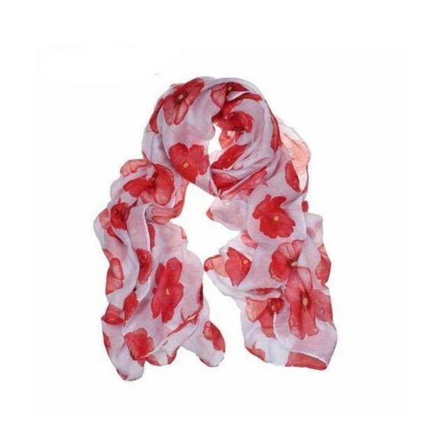 Red Poppy Scarf Print Long Scarves Flower - Mubimart