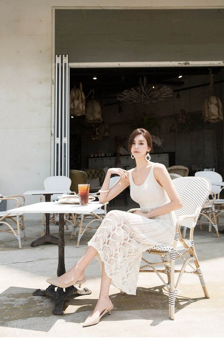 Women's V-neck openwork camisole dress - Mubimart