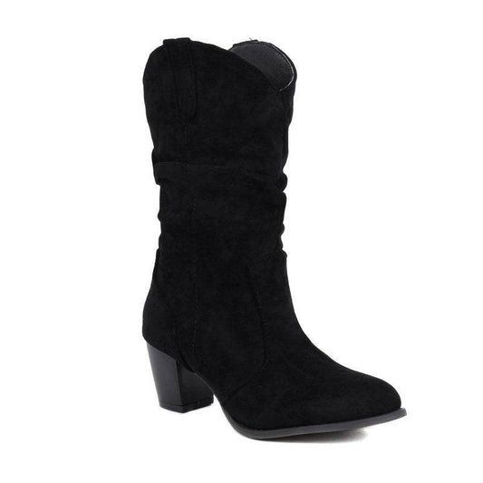 Chunky Heel High Heel Frosted Mid-calf Boots For Women - Mubimart