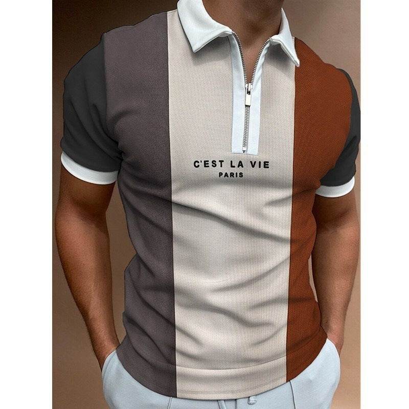 Men's Summer Polo Zipper Color Matching Sports Polo Shirt - Mubimart