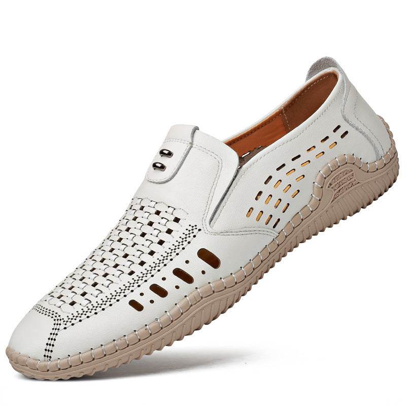 Breathable Leather Sandals Hollow Shoes - Mubimart
