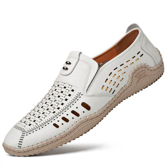 Breathable Leather Sandals Hollow Shoes - Mubimart