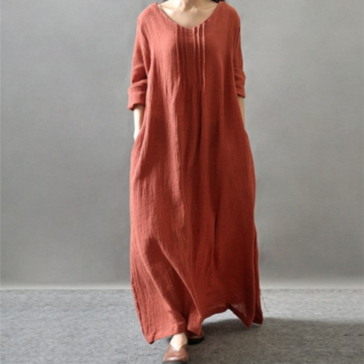 Artistic Texture Linen Robe Plus Size Dress - Mubimart - Plus Size Robe 