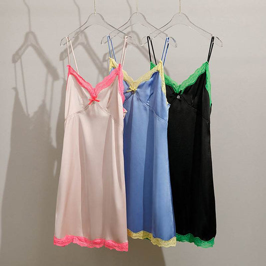 Lace Patchwork Slip Dress Lace Skirt - Mubimart