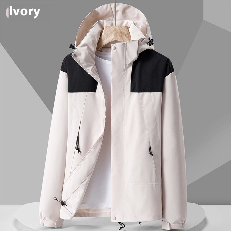 Hooded Windbreaker Unisex Fashion Colorblock Zip-up Jacket With Pockets Waterproof Outwear For Women Men Clothing